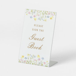 Pastel Wildflowers Gastboek Reclamebord Met Voetstuk