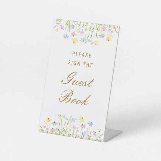 Pastel Wildflowers Gastboek Reclamebord Met Voetstuk (Voorkant)