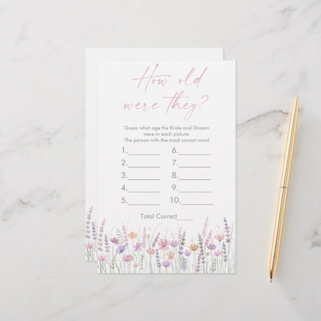 Pastel Wildflowers How Old Were They Bridal Game (Voorkant / Achterkant in situ)