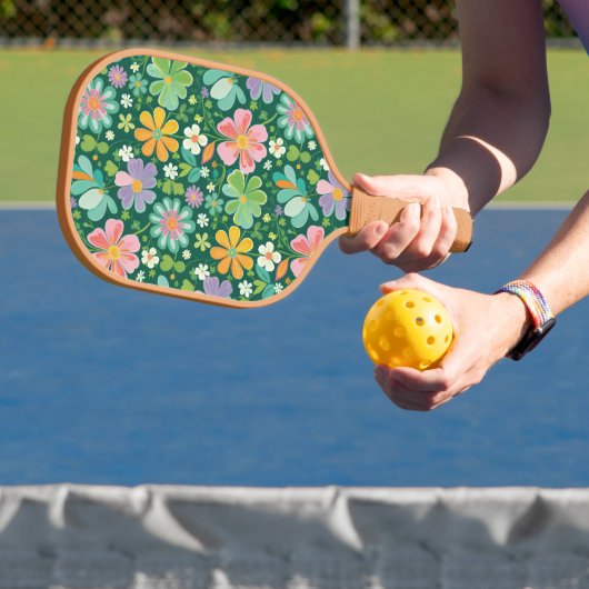 Pastel Wildflowers in roze Paarse Sinaasappel en g Pickleball Paddle (Insitu)