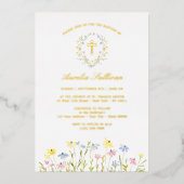 Pastel Wildflowers Krans Doop Folie Uitnodiging (Voorkant)