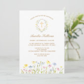 Pastel Wildflowers Krans Doop Kaart (Staand voorkant)