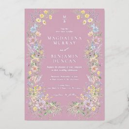 Pastel Wildflowers Meadow Vintage Regency Wedding Folie Uitnodiging