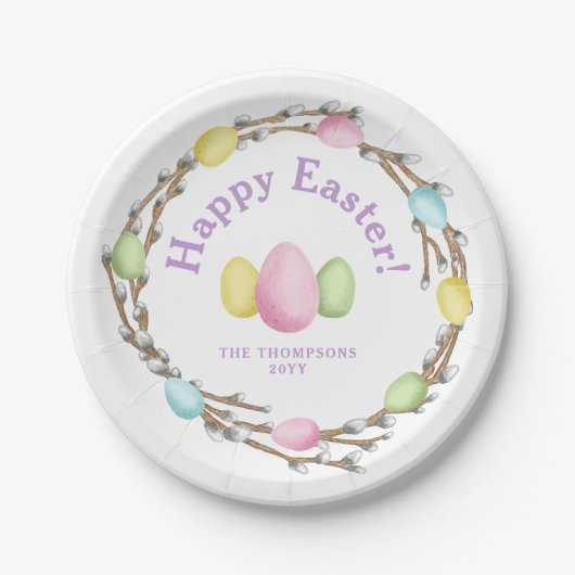 Pastel Willow Wreath Colorful Happy Easter Papieren Bordje (Voorkant)