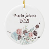 Pastel Winter Bloemige Baby's Eerste Kerstmis Keramisch Ornament (Achterkant)