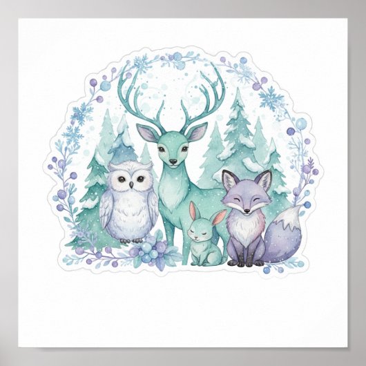 Pastel Winter Bos Nursery Kunstprint Poster (Voorkant)