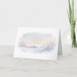 Pastel winter dorpsscène met zachte sneeuwval Chr Feestdagen Kaart