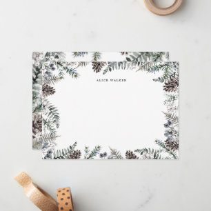 Pastel Winter Greenery Elegant Monogram Note Kaart Notitiekaartje