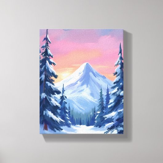 Pastel Winter Mountain Watercolor Landscape Canvas Afdruk (Voorkant)