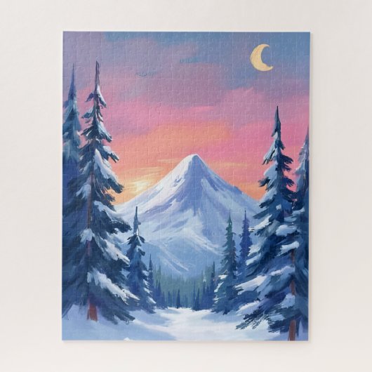 Pastel Winter Mountain Watercolor Landscape Legpuzzel (Verticaal)