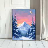 Pastel Winter Mountain Watercolor Landscape Poster