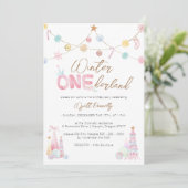 Pastel Winter Onederland Eerste Verjaardagsfeest Kaart (Staand voorkant)