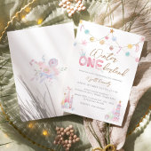 Pastel Winter Onederland Eerste Verjaardagsfeest Kaart