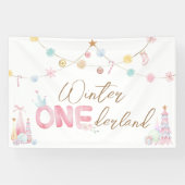 Pastel Winter Onederland Eerste Verjaardagsfeest Spandoek (Horizontaal)