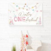 Pastel Winter Onederland Eerste Verjaardagsfeest Spandoek (Insitu)