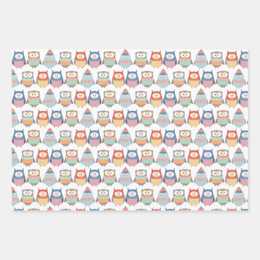 Pastel Winter Owls Wrapping Paper Sheets (Voorkant 3)