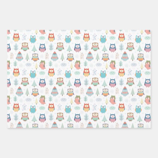 Pastel Winter Owls Wrapping Paper Sheets (Voorkant 2)