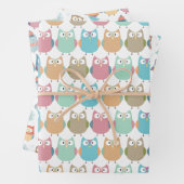 Pastel Winter Owls Wrapping Paper Sheets (In situ)
