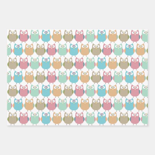 Pastel Winter Owls Wrapping Paper Sheets (Voorkant)