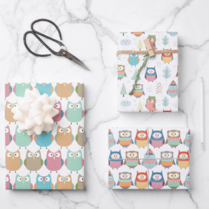 Pastel Winter Owls Wrapping Paper Sheets