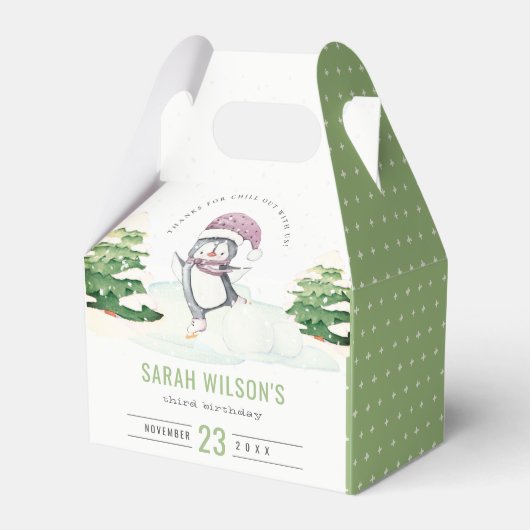 Pastel Winter Penguin Kinder elke zondag Bedankdoosjes (Voorkant Zijde)