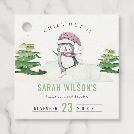 Pastel Winter Penguin Kinder elke zondag Bedankjes Labels (Voorkant)