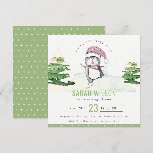 Pastel Winter Penguin Kinder elke zondag Kaart (Voorkant / Achterkant)