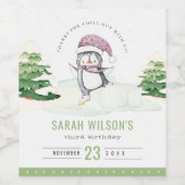 Pastel Winter Penguin Kinder elke zondag Wijn Etiket (Enkel label)