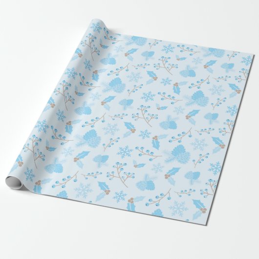 Pastel Winter Snowflake Pinecone Mistletoe Gift Cadeaupapier (Uitgerold)