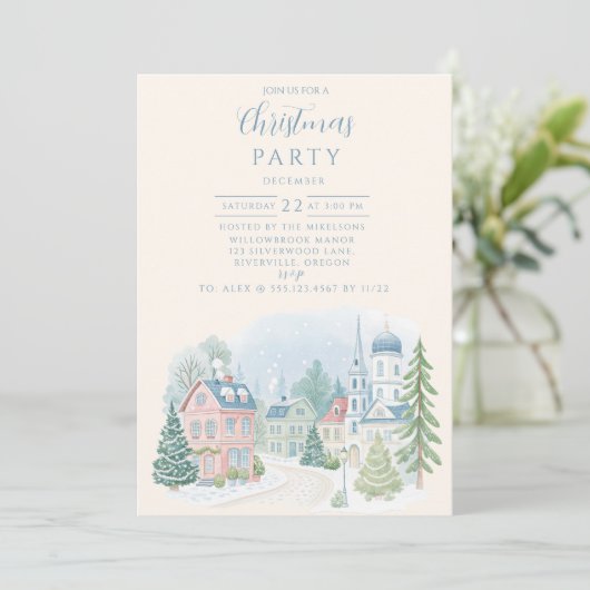 Pastel Winter Village Christmas Kaart (Staand voorkant)