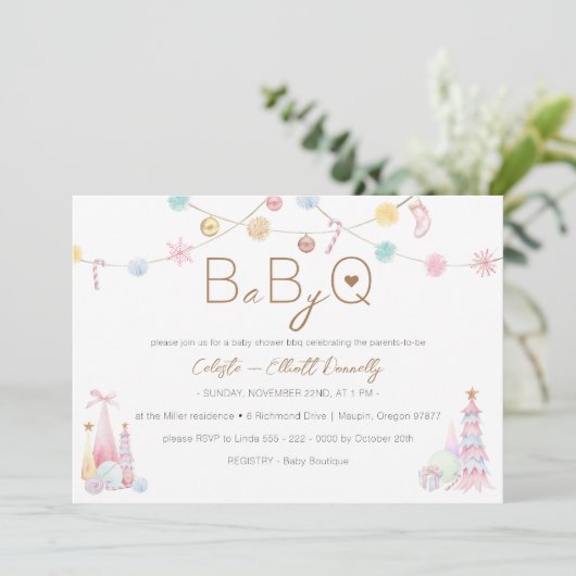 Pastel Winter Wonderland Baby-Q BBQ Baby shower Kaart (Staand voorkant)