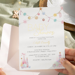 Pastel Winter Wonderland Baby shower Folie Uitnodiging