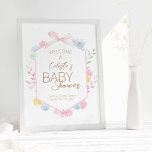 Pastel Winter Wonderland Baby shower Welkom Poster<br><div class="desc">Dit Pastel Winter Wonderland Baby shower Welcome Poster design is een schattig pastelsuiker pruim sprookje, met een strakke minimalistische witte achtergrond voor zwarte en goudbruine tekst met handgeschreven script, waardoor een eenvoudige en neutrale moderne stijl ontstaat. Dit klassieke arrangement is zoet verfraaid met vrolijke feestelijke slingers van kerstversieringen en -kousen,...</div>