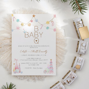 Pastel Winter Wonderland BBQ Baby shower Kaart