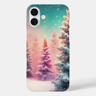 Pastel Winter Wonderland met besneeuwde bomen iPhone 16 Plus Hoesje