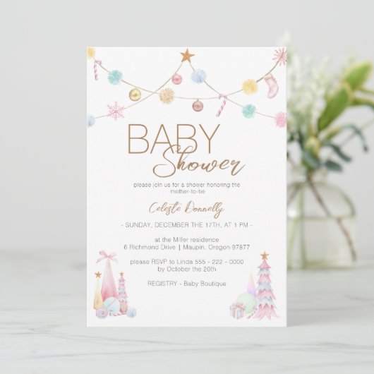 Pastel Winter Wonderland Neutraal Baby shower Kaart (Staand voorkant)