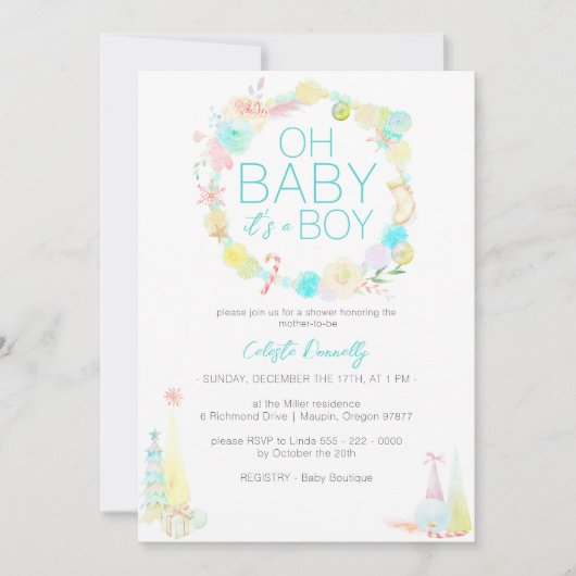 Pastel Winter Wonderland Oh Baby Jongen Douche Kaart (Voorkant)