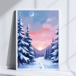 Pastel Winter Zonsondergang | Natuur Schilderen Aq Poster