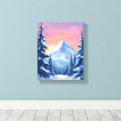 Pastel Winterberg Watercolor Landschap Canvas Afdruk (Insitu (Houten vloer))