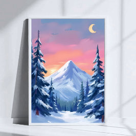Pastel Winterberg Watercolor Landschap Poster