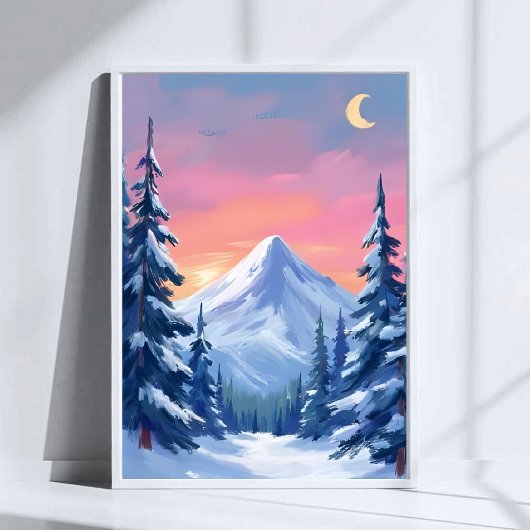 Pastel Winterberg Watercolor Landschap Poster