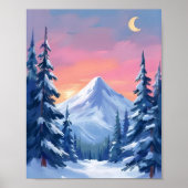Pastel Winterberg Watercolor Landschap Poster (Voorkant)