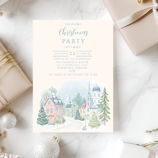 Pastel Winterdorp Kerstmis Kaart