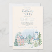 Pastel Winterdorp Kerstmis Kaart (Voorkant)