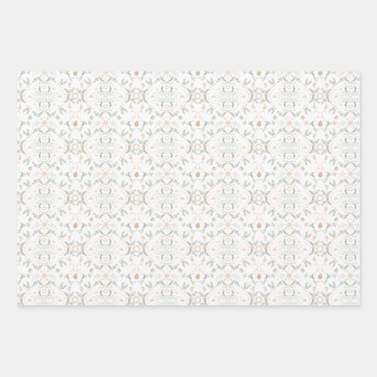  Pastel Wit, Beige & Sage Groen Kerst Inpakpapier Vel (Voorkant)