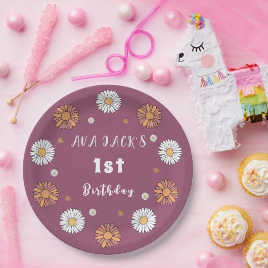 Pastel witte en roze oranje madeliefbloemen papieren bordje (Feest)