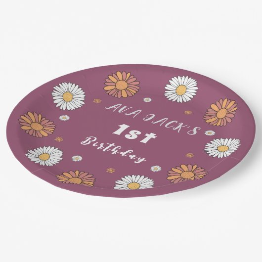 Pastel witte en roze oranje madeliefbloemen papieren bordje (Gekanteld)