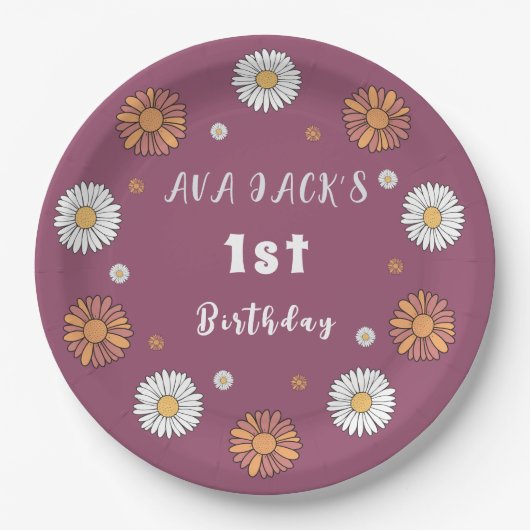 Pastel witte en roze oranje madeliefbloemen papieren bordje (Voorkant)