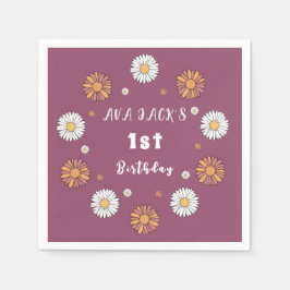 Pastel witte en roze oranje madeliefbloemen servet