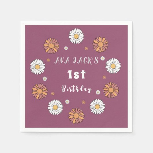 Pastel witte en roze oranje madeliefbloemen servet (Voorkant)